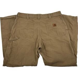 VTG y2k Men's Dark Khaki Canvas Carhartt Utility Carpenter Workwear Pants 35x30